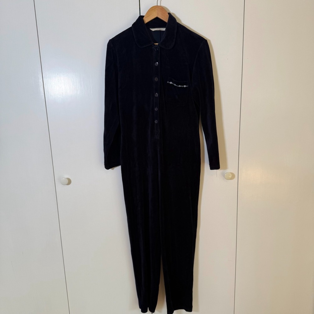 Vintage Victoria's Secret Country Jumpsuit Womens‎ Blue Velvet Collared - Small